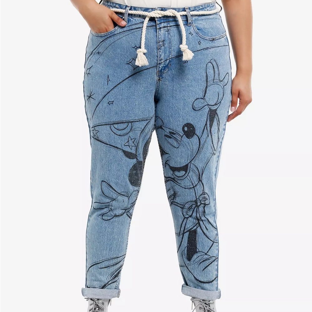 Disney Fantasia Sorcerer's Apprentice Mickey Mouse Mom Jeans Plus‎ Size